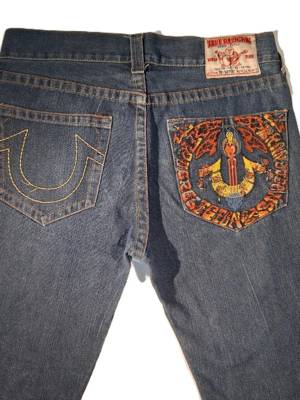 TRUE RELIGION Joey SUPPER T World Tour Kama Sutra Jeans sz 34 Vintage  Y2K  GUC